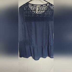 LC Lauren Conrad Navy Lace Blouse